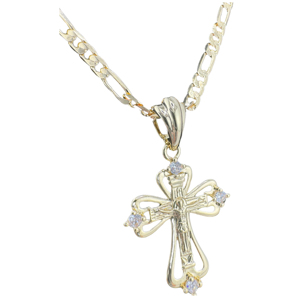 Divine Elegance: Orthodox Crucifix Cross Pendant Plated In 14K Gold Brass Based with Zircon Stone w/o chain Divine Elegance: Orthodox Crucifix Cross Pendant Plated In 14K Gold Brass Based with Zircon Stone w/o chain